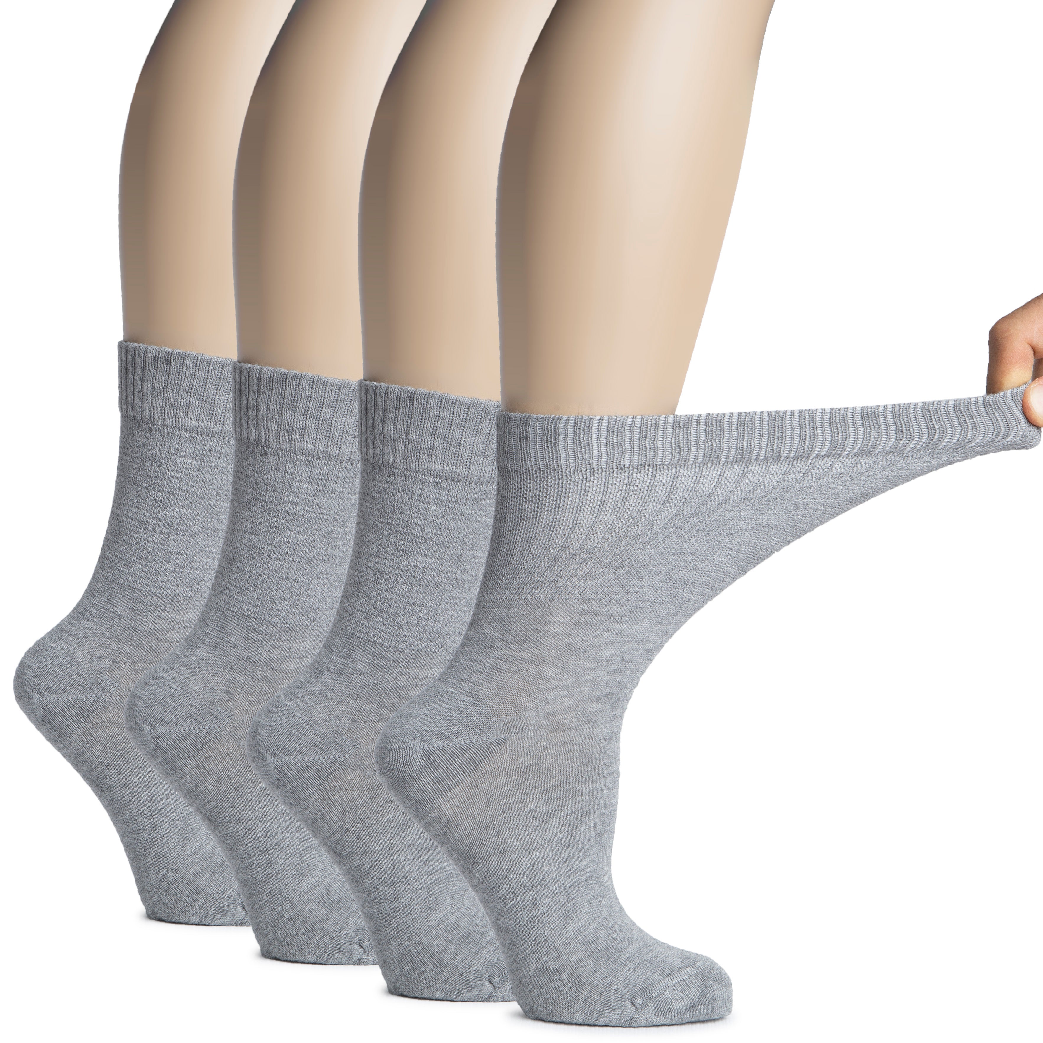 Hugh Ugoli Women's Bamboo Diabetic Crew Thin Socks With Seamless Toe, Soft Socks For Pregnant Women & Elderly People, 4 Pairs | Shoe Size: 9-12 | Gray